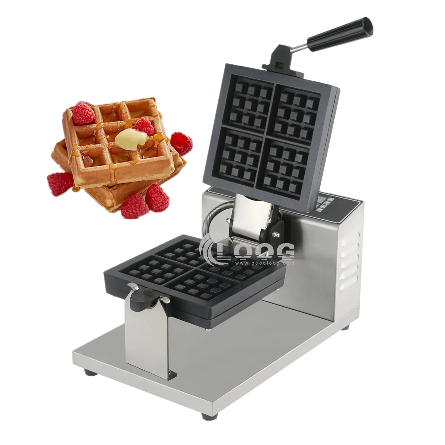 

Professional Electric 4-Slice Mini Square Korean Waffle Maker Commercial Removable Plates for Hotel Use for Small