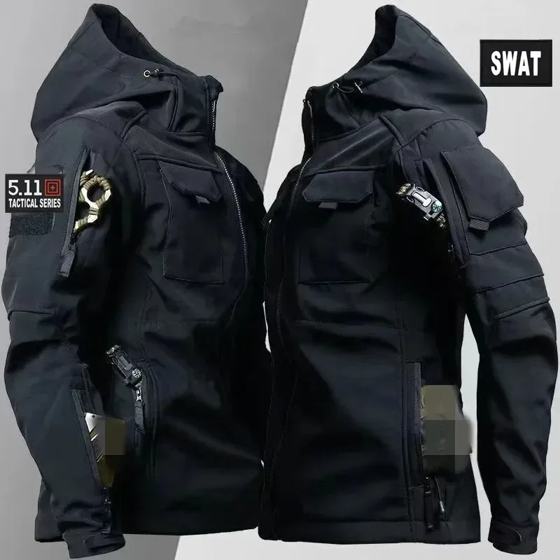 Winter Plush and Thick Outdoor Intruder Soft Shell Tactical Wind Proof and Waterproof Mountaineering Training Jacket and Pants