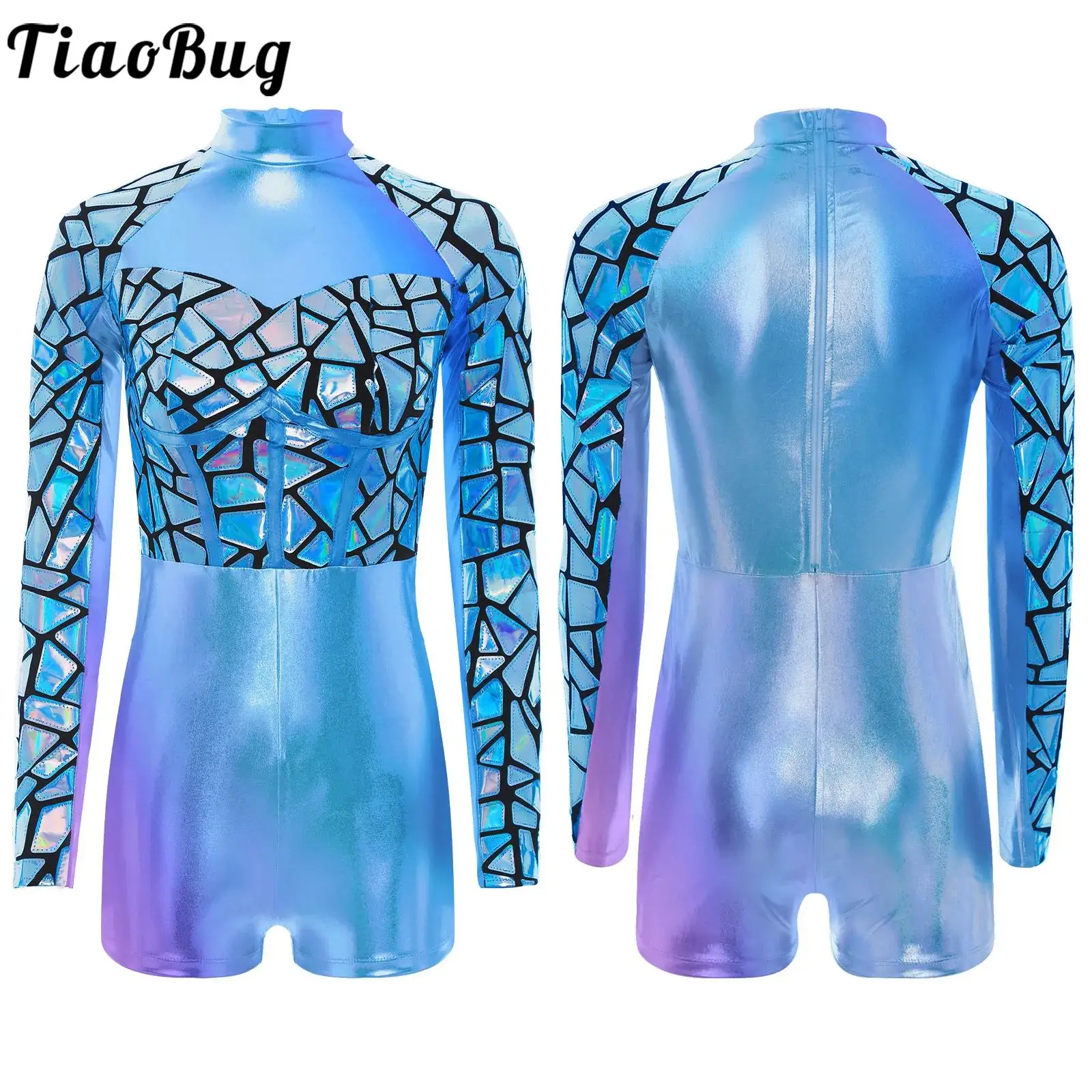 Mono de Cosplay de astronauta alienígena y galaxia para Halloween, moda femenina, manga larga, decoración de espejo metálico, mono de baile para fiesta y Club