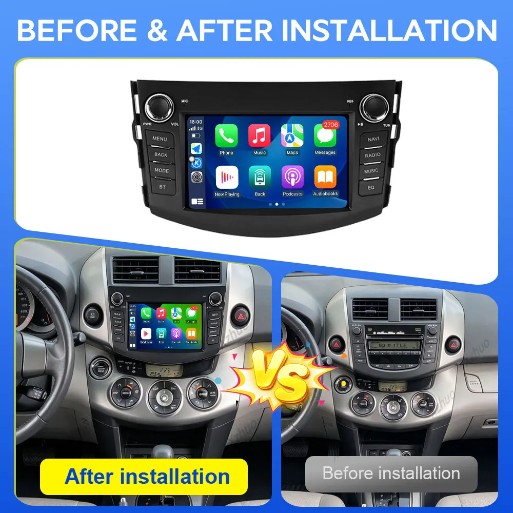 7 inch For Toyota RAV4  2006-2012 Car Radio DSP Stereo Intelligent  System  Wireless CarPlay WiFi Touch Screen  Accessories QELD