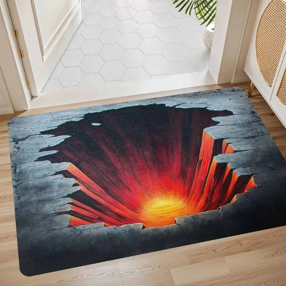 Visual Illusion 3D Cracks Abyss Door Mat Floor Mat At The Entrance of The Living Room and Bedroom Washable Floor Mat Foot Mat
