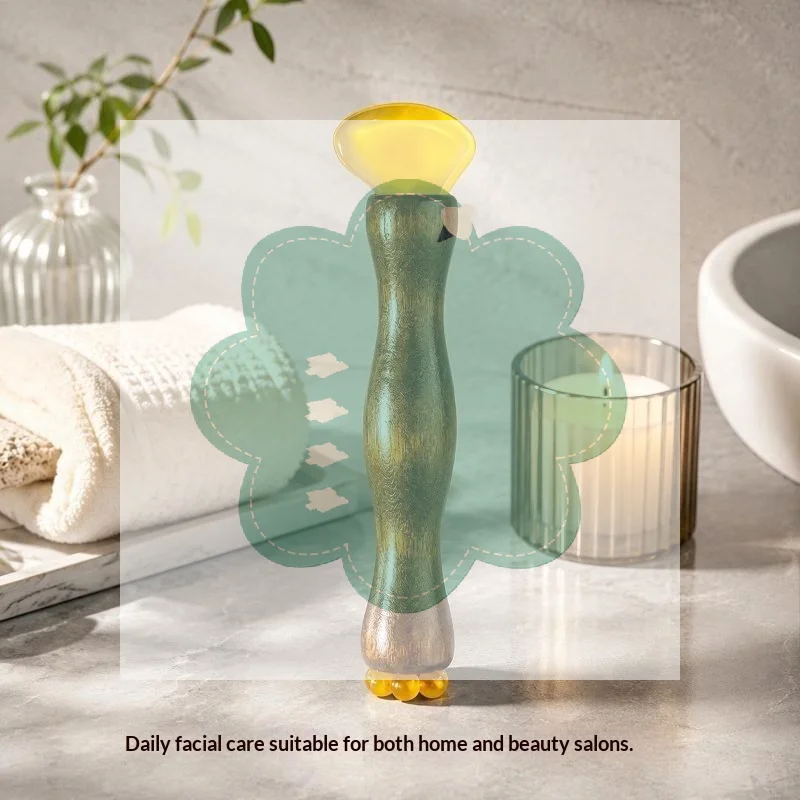 1Pcs 2 In1 Facial Massager Small Lotus Pod Wooden Facial Relaxation Equipment No Paint Eye Massage Stick Facial Skin Care