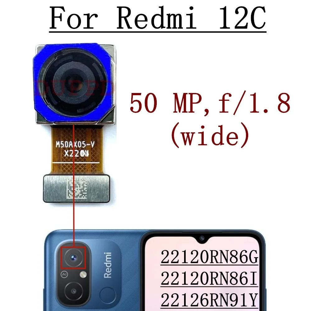 Front Rear Camera For Xiaomi Redmi 12C 22120RN86G, 22120RN86I, 22126RN Frontal Selfie Back Backside Camera Module Spare