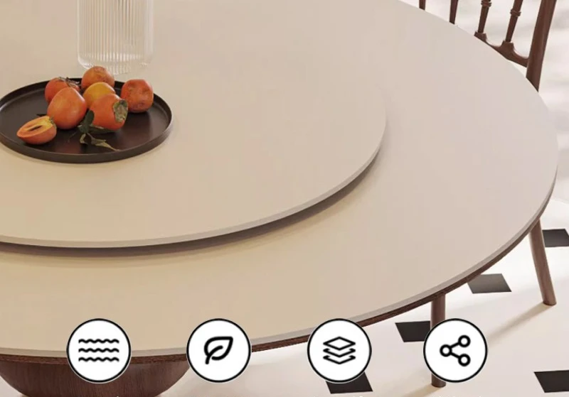 Medieval rock slab dining table 1.35 meters round with turntable solid wood feet dining chair combination