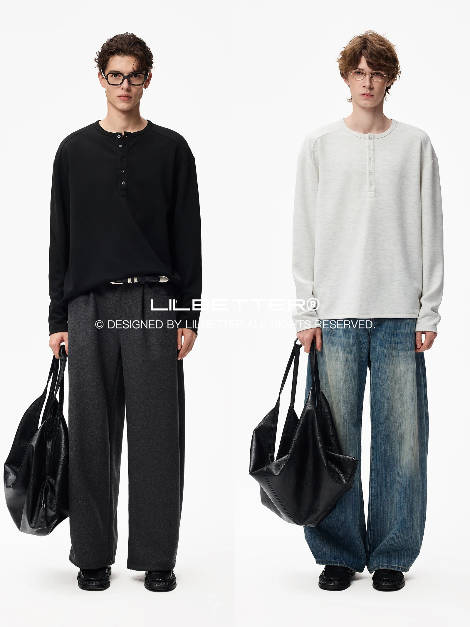 Lilbetter Men's Long Sleeve Knitted Wool Blend T-Shirt Henry Collar Loose Fit Casual Fashion Urban Style Polyester Blend