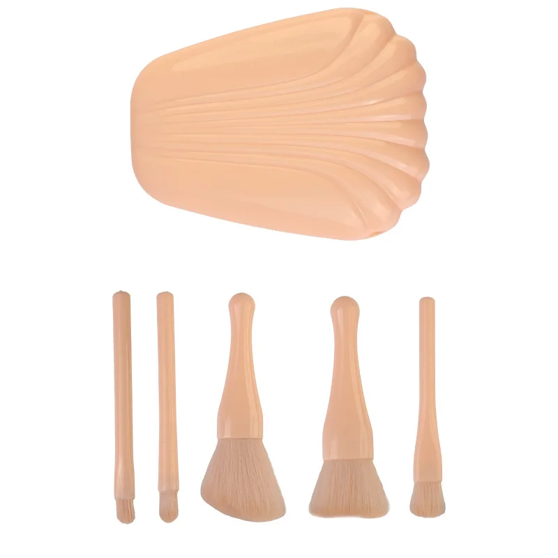 5Pcs Mini Complete Function Cosmetic Brushes With Mirror Shell Portable Travel Makeup Brush Set Cosmetic Brushes Kit With Case