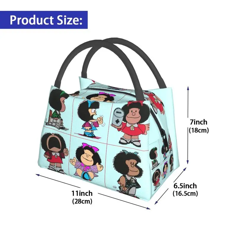 Mafalda Lunch Bag Isolado para Escritório Escolar Cartoon Quino Comics Impermeável Cooler Thermal Bento Box Women Shoulder Bag