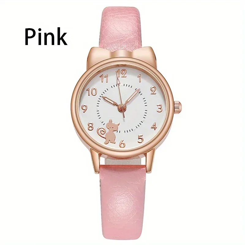 Кварцевые часы с круглым указателем и рисунком кота, милые светящиеся аналоговые наручные часы из искусственной кожи для женщин, девочек, студентов