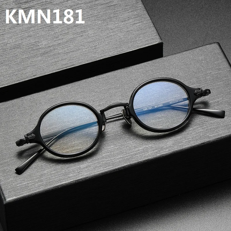 Japanese Handmade Design KMN181 Retro Round Acetate Titanium Glasses Frame Men Women Eyeglasses Optical Eyewear Blue Light Gafas