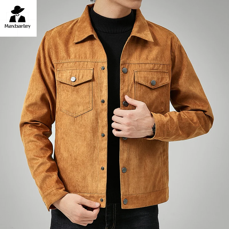 

Vintage Deerskin Fleece Jacket Men's 2024 Autumn Casual Baseball Collar Windproof Jacket Men's Light Luxury Short Slim-fit Coat