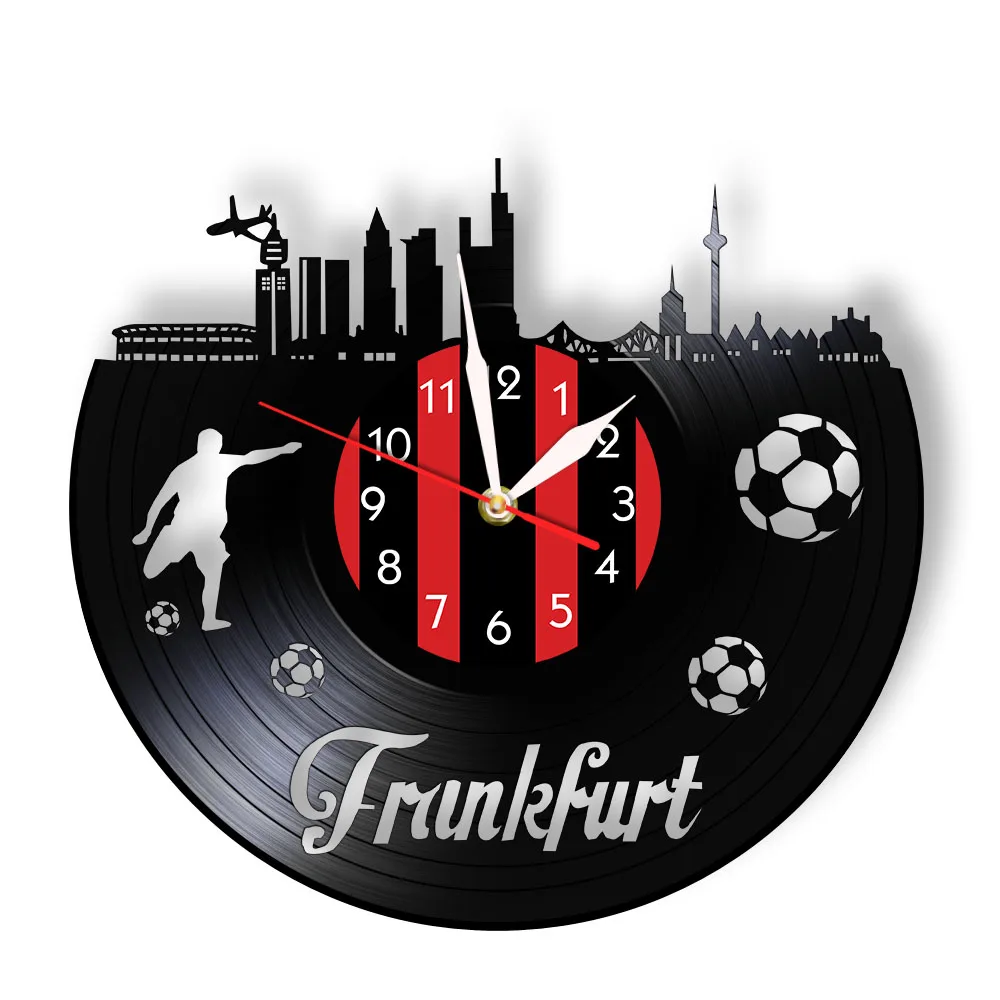 Frankfurt Football Stadium German City Skyline Vinyl RecordWall Clock Champions Fans Celebration Home Decor Clock Wall Watch