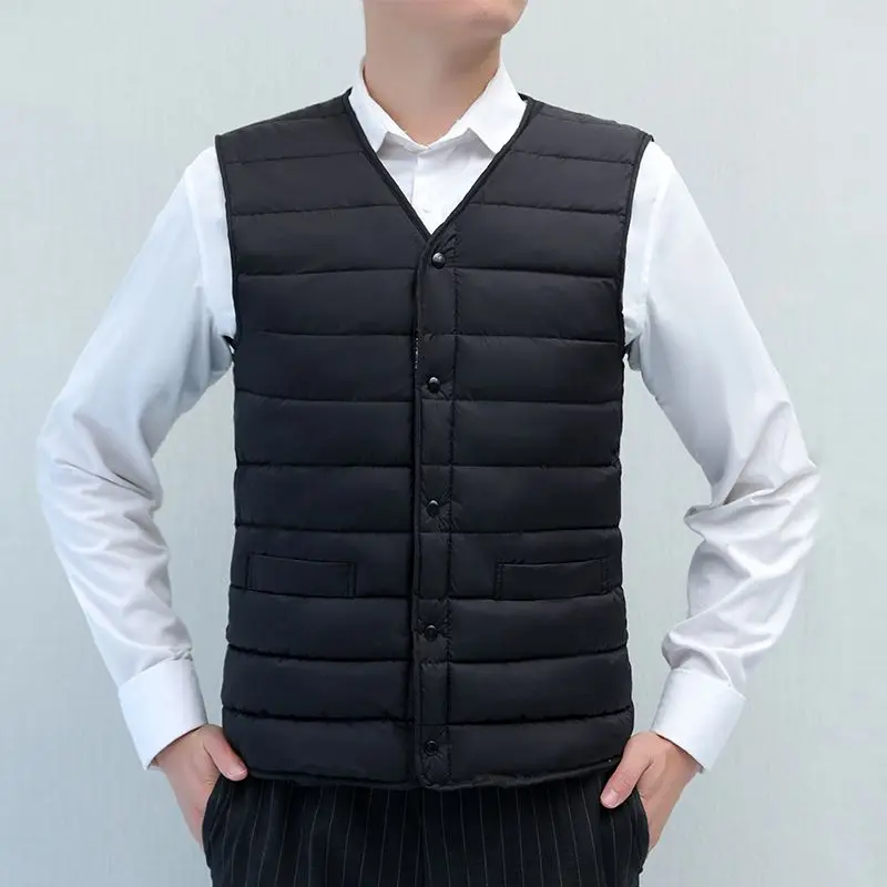 Plus Size Men's Winter Vest Thickened Fleece Lined Short Sleeve Denim Jacket Warm Dad's Clothing for Outdoor Activities​