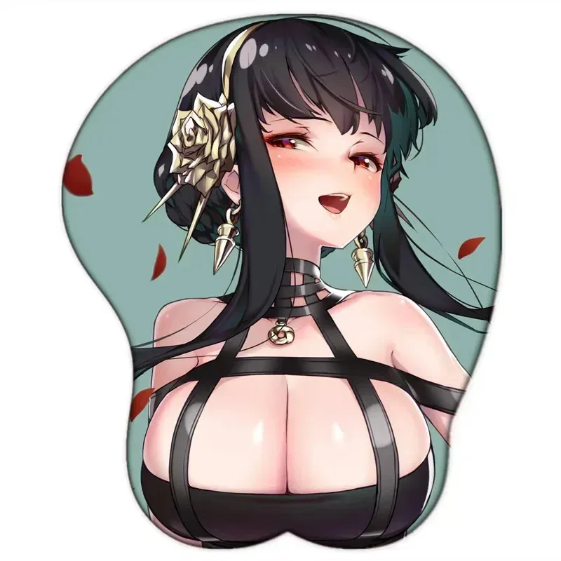 

CyStormpike Rose Elegant Lady Yor Forger Sexy 3D Breast Mouse Pad Soft Silicone Big Opaii Mousepad with Wrist Rest Desk Pad