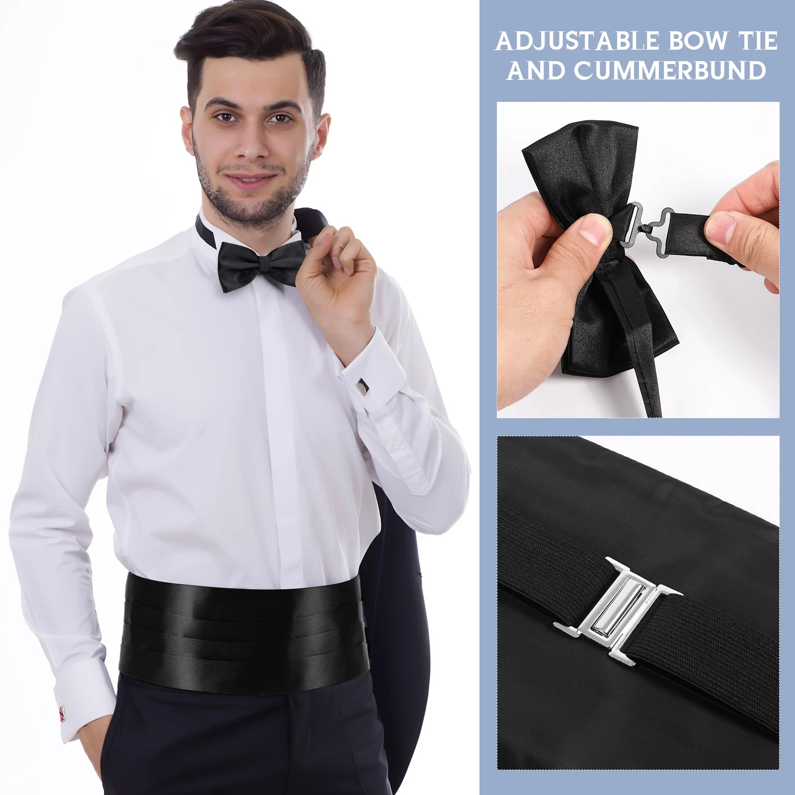 3pc Men Classic Bow Tie Cummerbund Handkerchief Set Business Necktie For Wedding Party Proms Bow Tie Pocket Squares Handkerchief