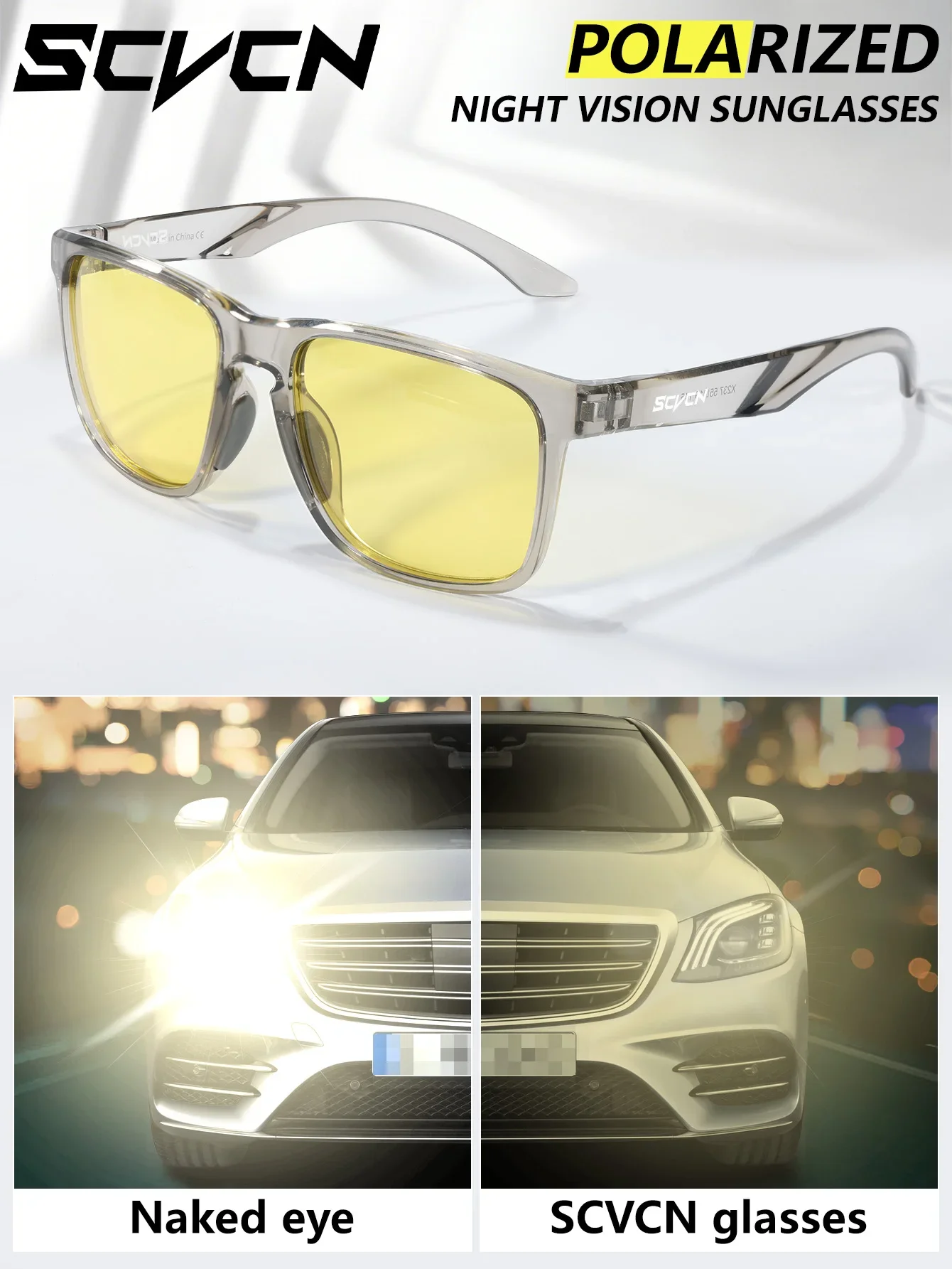 SCVCN Polarisierte Nachtfahrbrille mit Gelben Gläsern, Blendschutz für Angeln, Radfahren, Outdoor-Sport, Camping und Laufen – Detail 2