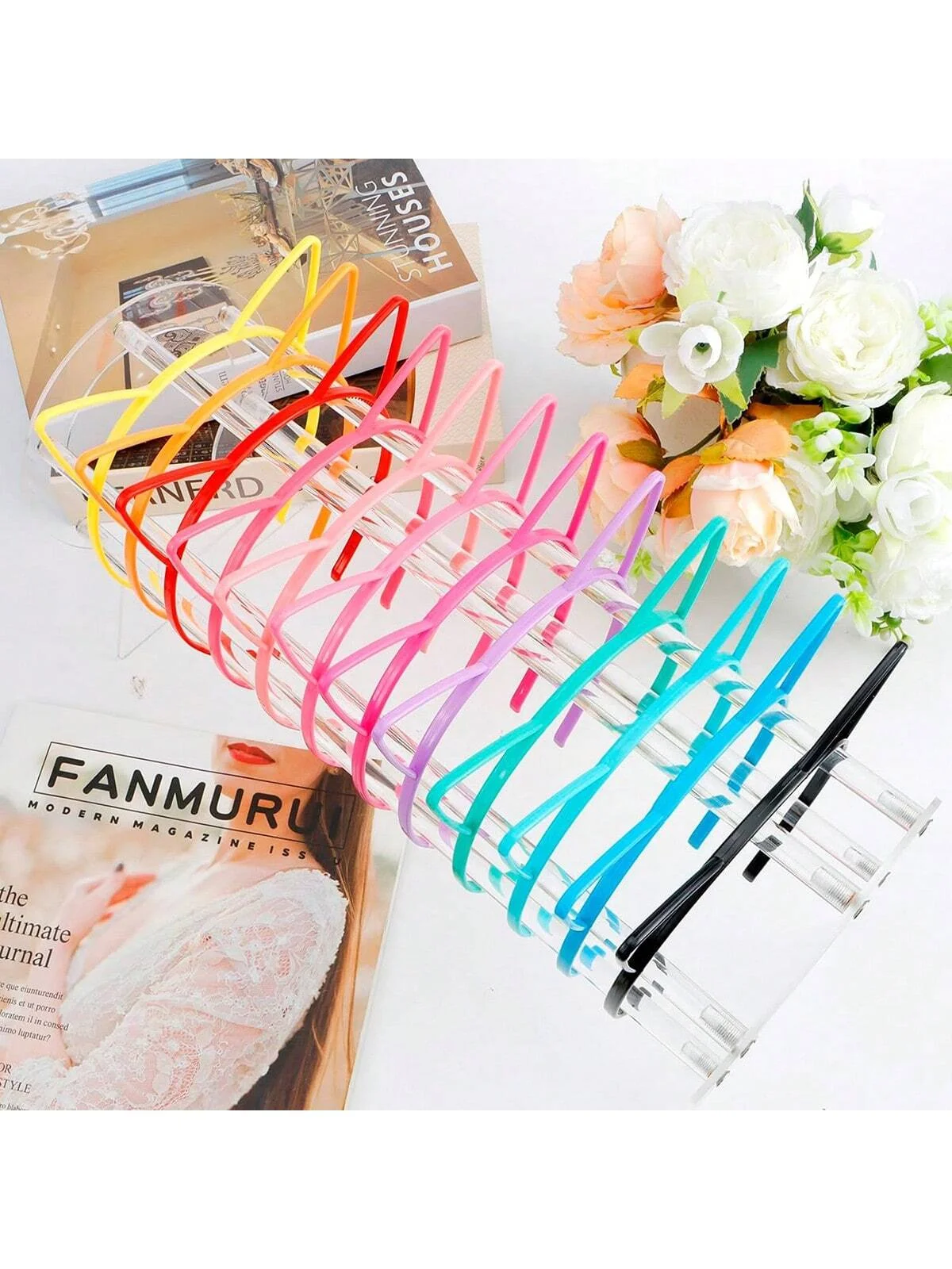 5PCS Girls Cat Ear Headbands Candy Color Cat Ears Headband Plastic Teeth Hairbands Family Decoration Party Hair Accessories