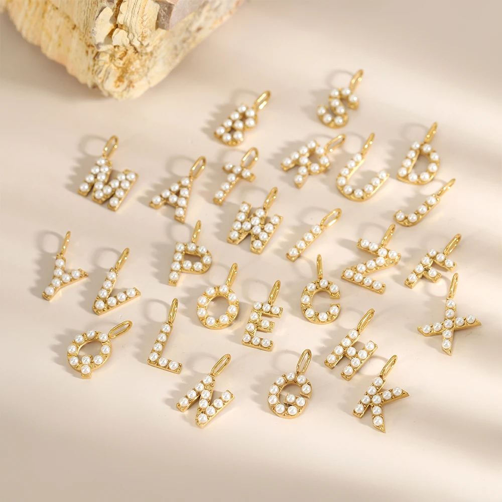 Fashion Stainless Steel Pearl 26 Gold Plated Alphabet Pendant Waterproof DIY Accessories Initials Birthday Gift Jewelry A-Z