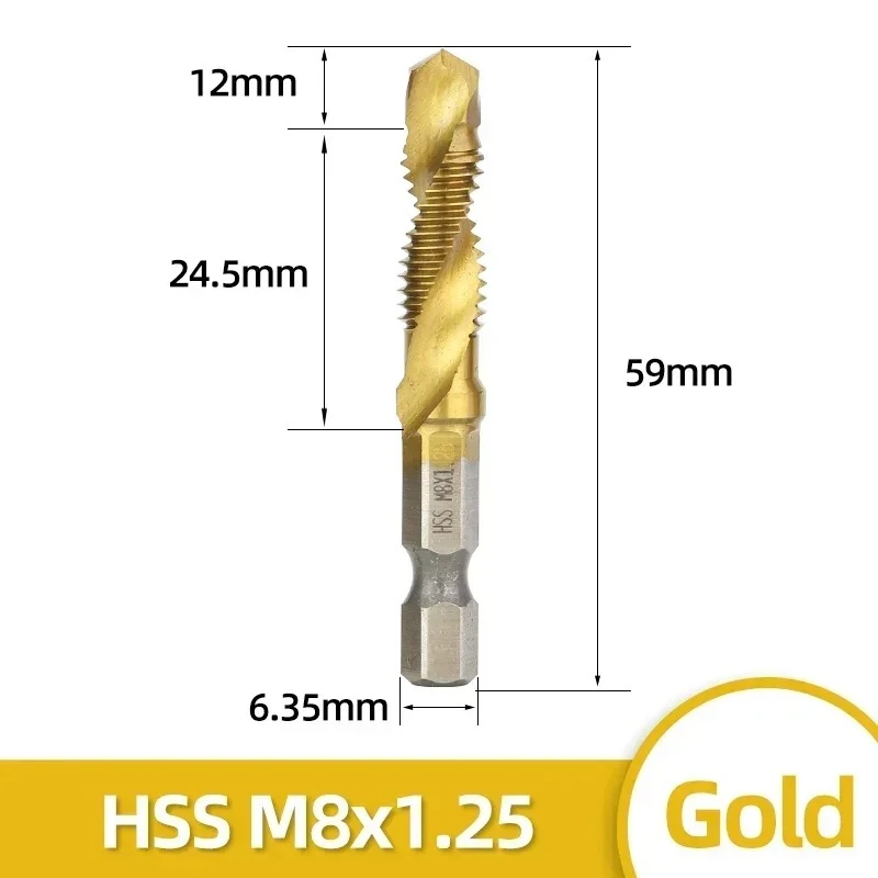 6 stücke Tap Titan Überzogene Sechskantschaft Bohrer Bits HSS Schraube Gewinde Metrische Taping Schraube Maschine Verbindung Werkzeug M3-M10 hand Werkzeuge – Detail 14
