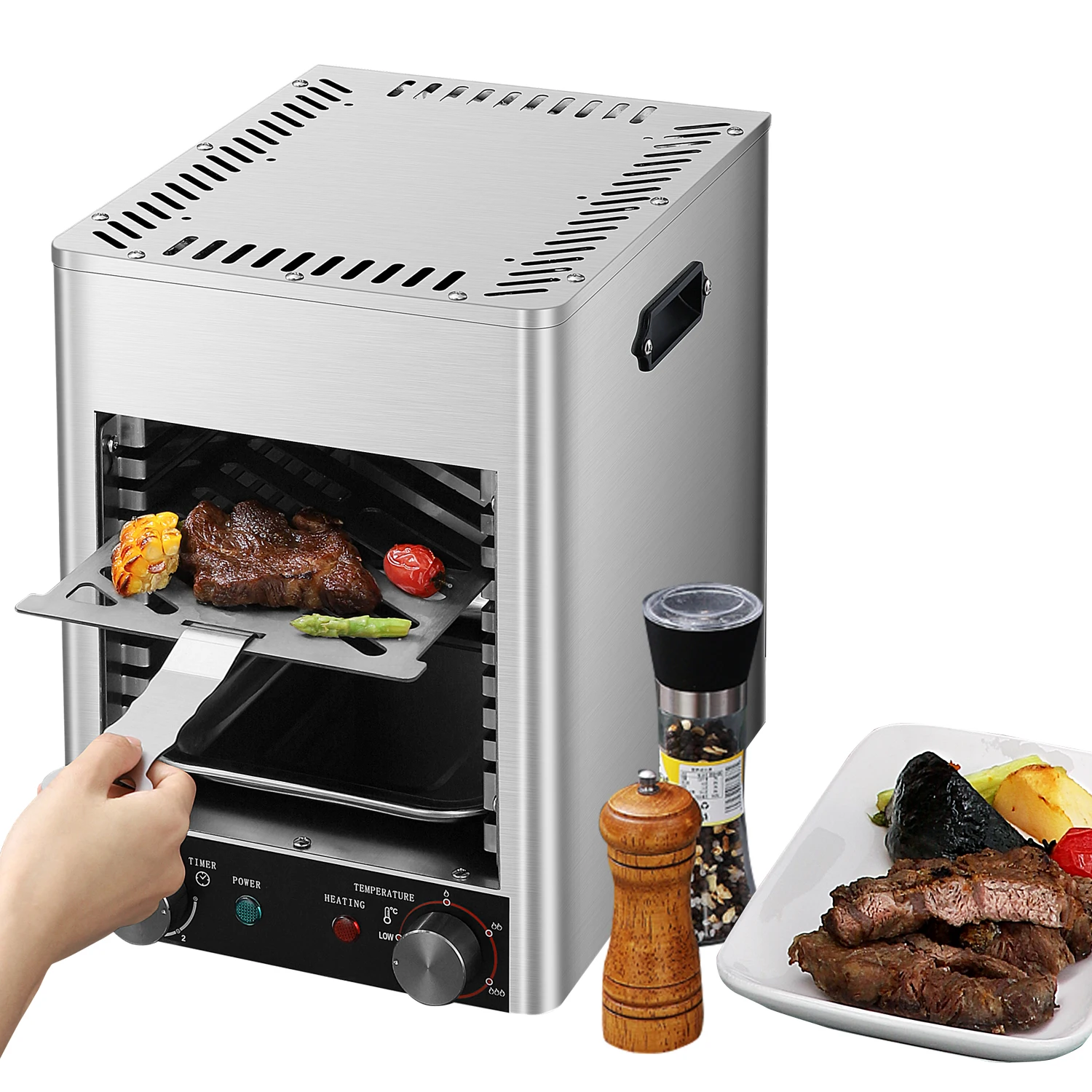 Electric Steak Oven, Professional Commercial Countertop Steak Grill, 10 Layers Grill, 800℃ Constant Temperature, Stainless Steel