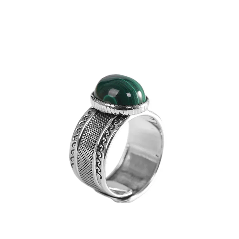 

Natural Green Malachite Rings for Women Glossy Shining 925 Sterling Silver Ring Oval Egg Gemstones Jewelry Vintage Fashion Ring