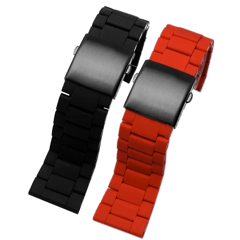 Rubber Coated Steel Watch Band Mens Waterproof For Diesel DZ7370 DZ7396 DZ4289 Watch Strap Bracelet  28mm