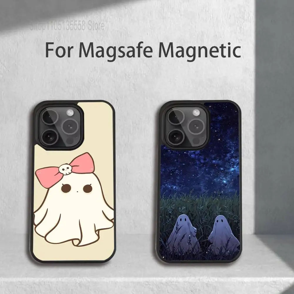 

Cute Ghost Phone Case For iPhone 17,16,15,14,13,12,11,Pro,Max,Plus,Mini,SE4,E Magnetic Magsafe Wireless Charging