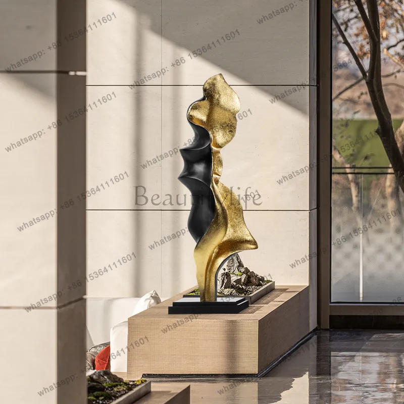 Hotel lobby light luxury abstract wood carving floor decoration ornament sculpture installation artwork