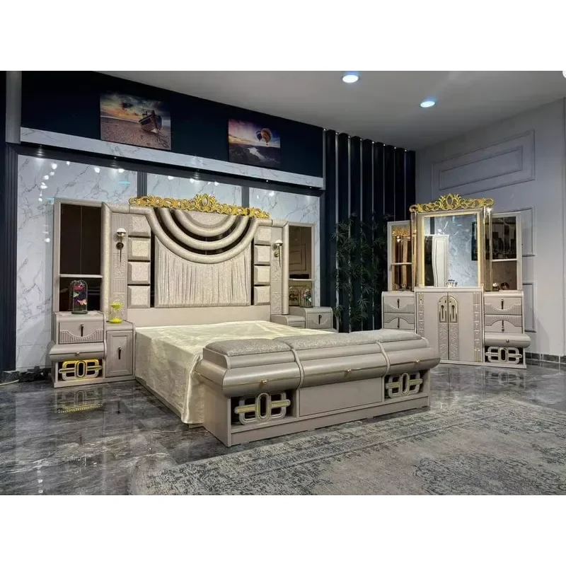 Luxury Modern MDF Wooden Bedroom Furniture Comfortable Bed for Home Office Hotel Villa Farmhouse Warehouse Bedroom Set