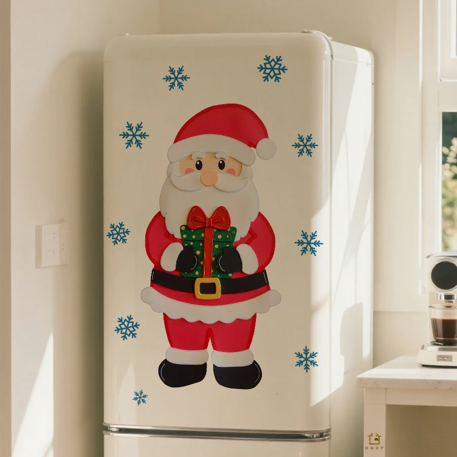 Kerstman met geschenkdoos Kerst muurstickers verwijderbare zelfklevende voor slaapkamer woonkamer decoratie muurtattoo