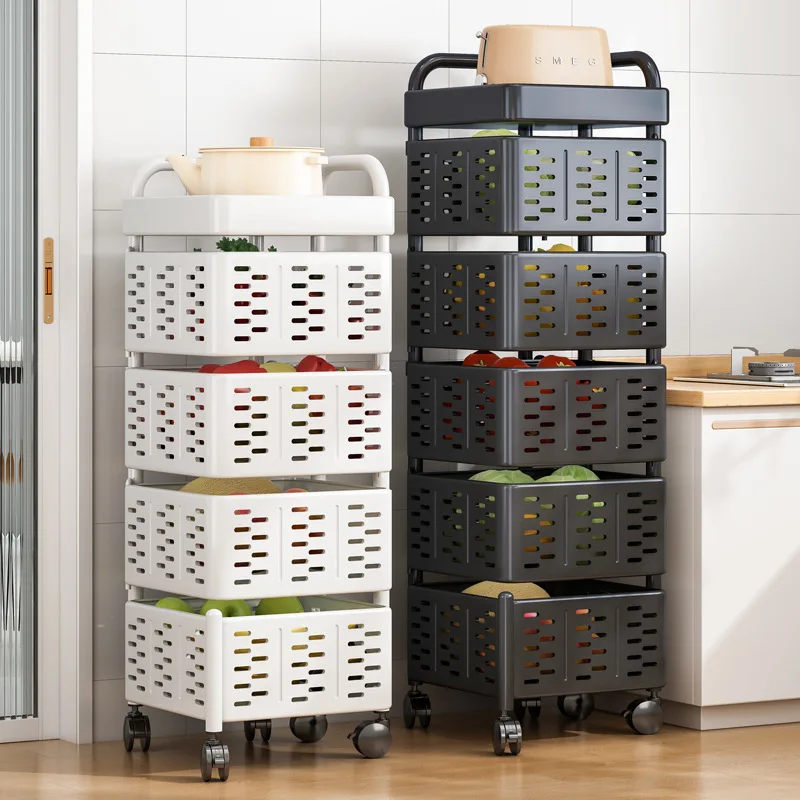 

Multi-Layer Household Vegetable Basket Storage Shelf, Free Installation, Rotating Kitchen Rack, Special Landing, Can Move