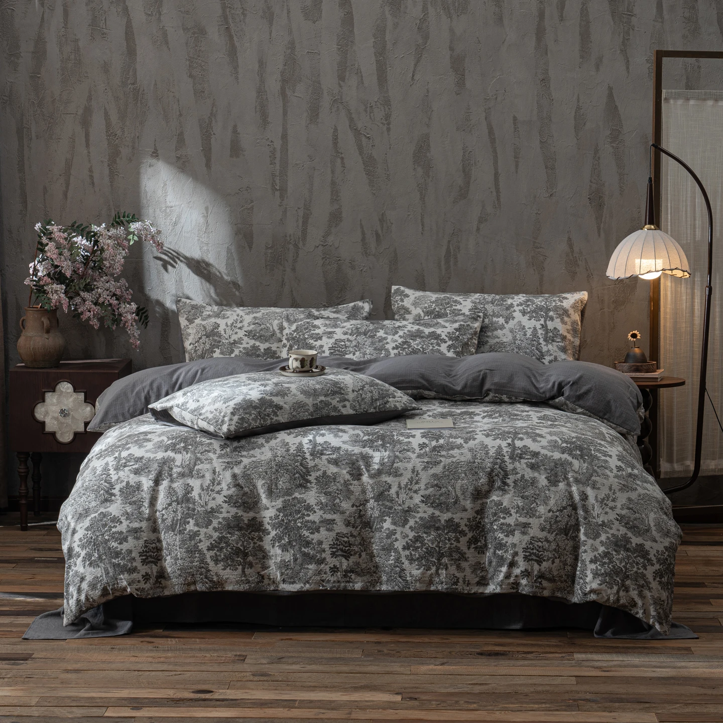 Korean Style Bedding Set Ins Retro Fresh Floral Washed Cotton Four Piece Duvet Set, Student Dormitory Bed Sheet Three Piece Set