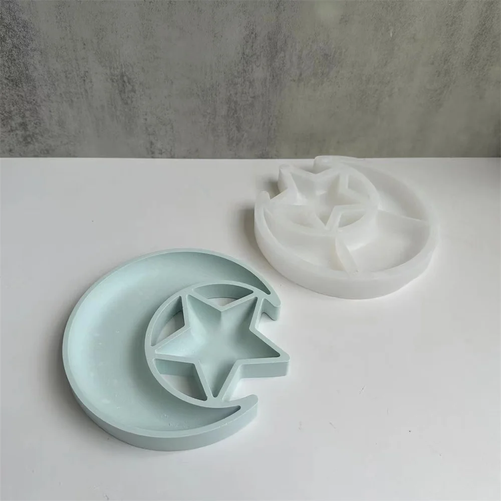 Moule en silicone bibelot lune et étoile, décoration de plat de maison, fournitures d'artisanat en résine, moules pour boîte à bijoux, art de la maison