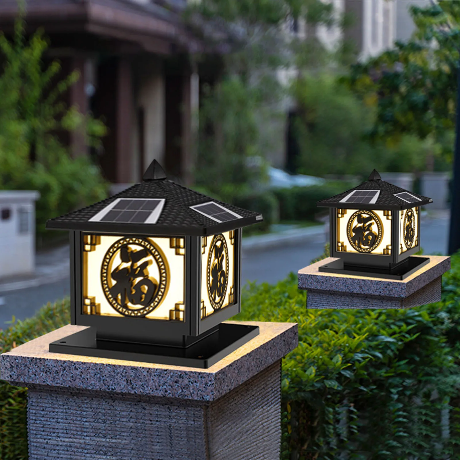

Solar Column Lights Outdoor Waterproof Wall Lantern For Garden Patio Pathway Vintage Metal Post Light With E27 Base