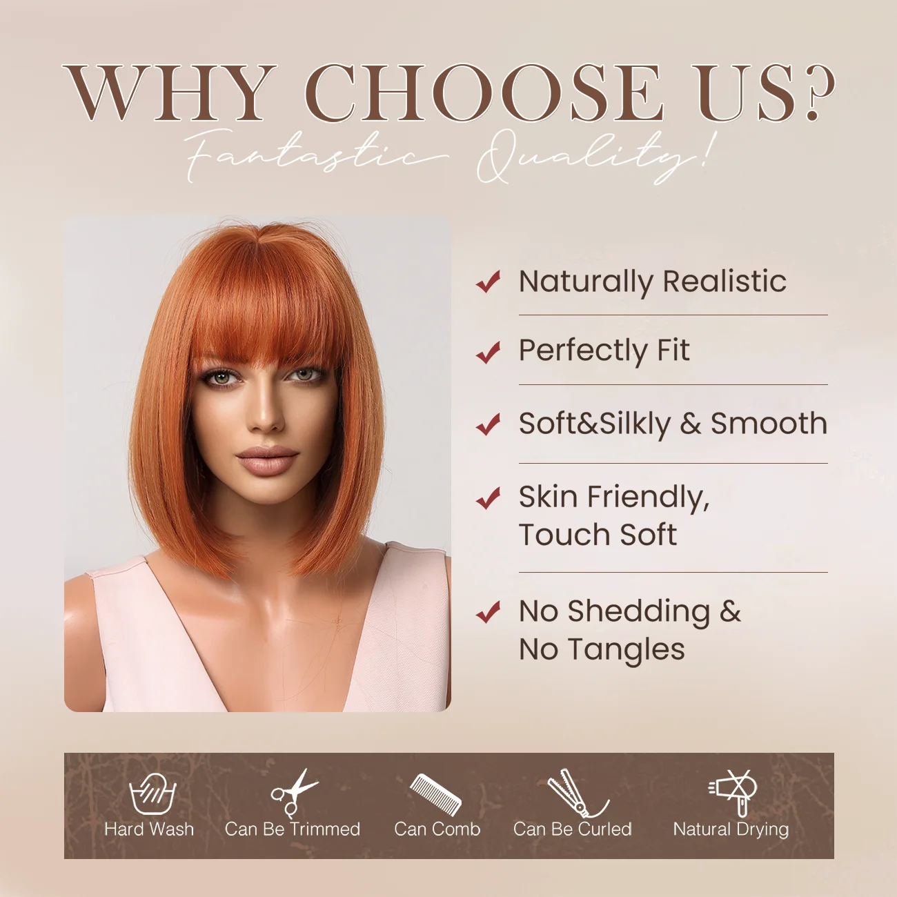 Short Orange Synthetic Wig Straight Bob Ginger Hair Wig With Bangs For Women Halloween Cosplay Wigs Multicolor Wig For Punk Girl