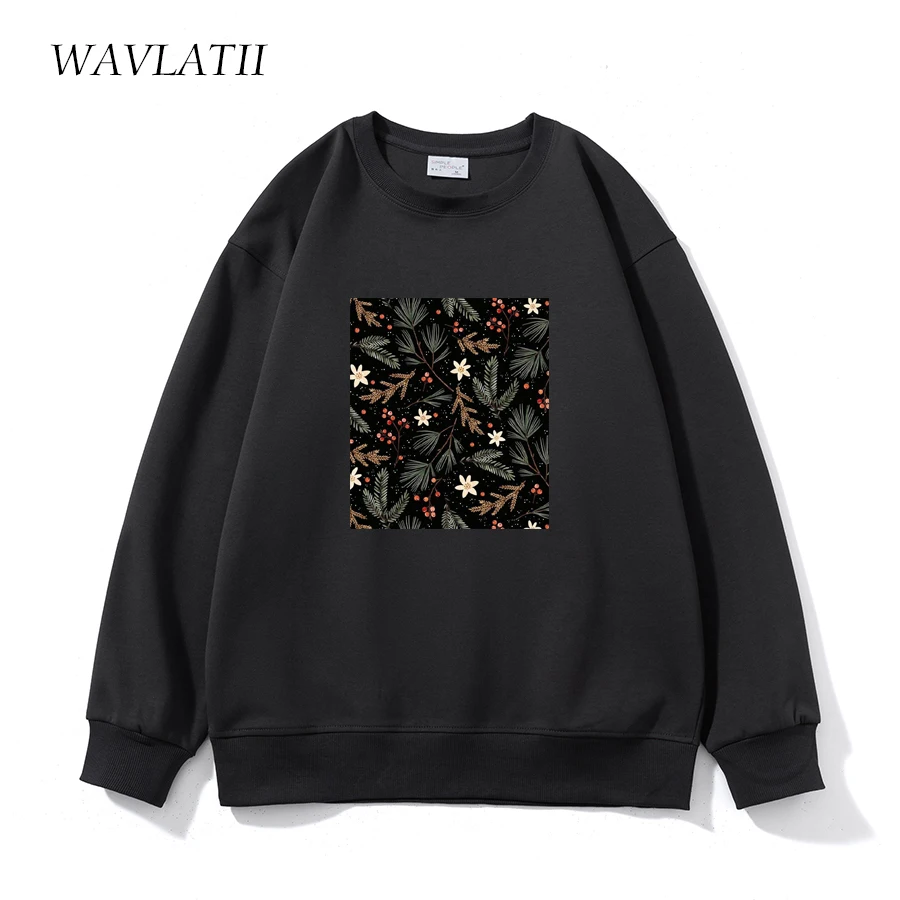 WAVLATII Women New Classical Printed  Sweatshirts Tops Female White Soft Cotton Casual Hoodies Lady Spring Autumn Clothes WH2350