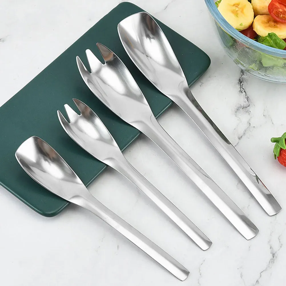

1 set Stainless Spoons Spoon Set Reusable Kitchen Tools Salad Serving Utensils Salad Spork Spork Cutlery