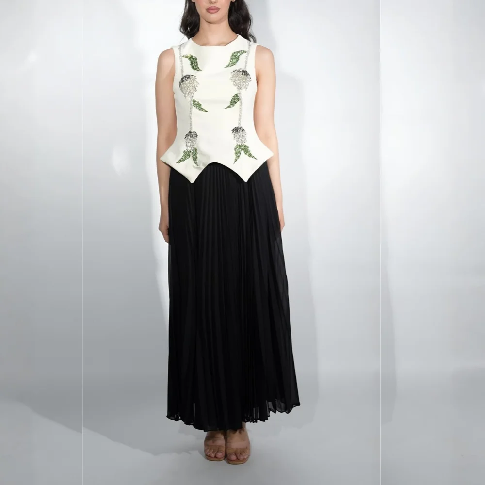 Customized Chinese Style Chiffon Pattern Straight Scoop Neck Midi Dresses Bespoke Occasion Evening Unisex Exquisite