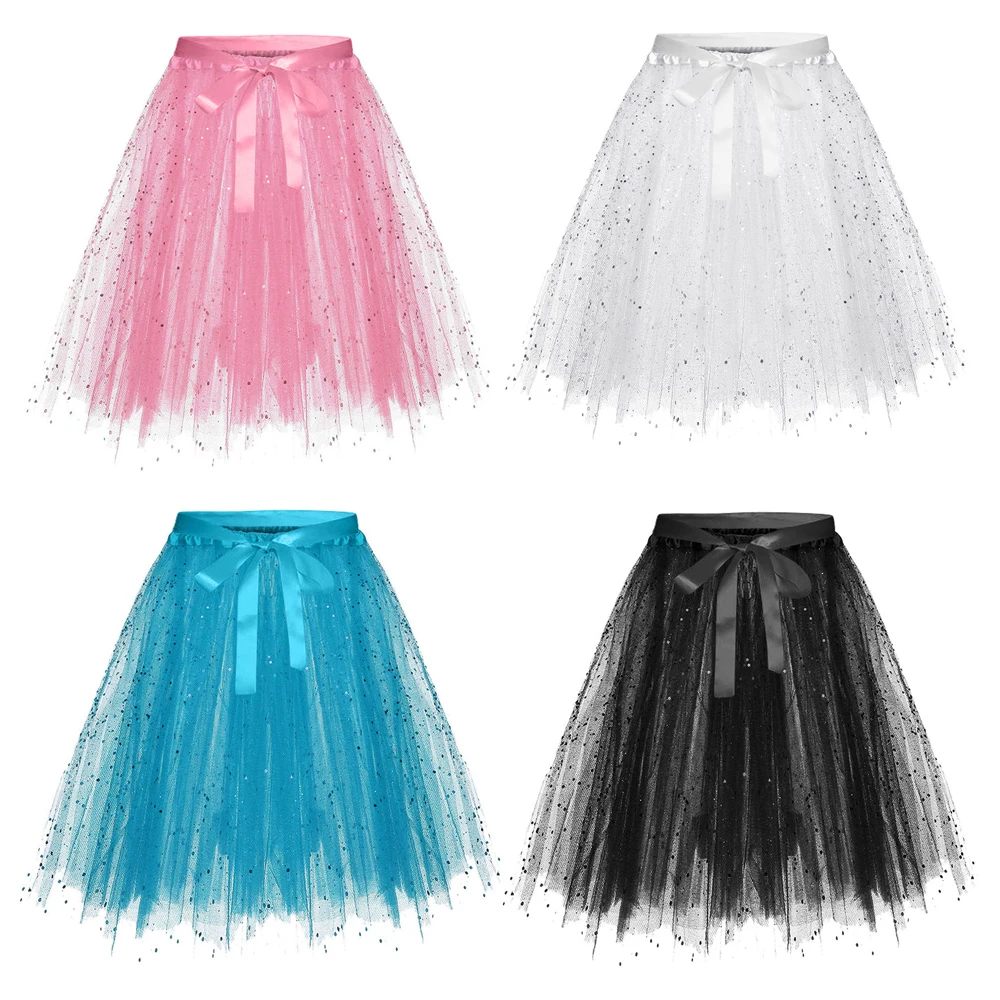 

40cm Women Adult Sequin Gauze Mesh Tutu Skirt Wedding Birthday Party Carnival Celebration Festival Decoration Tulle Dance Skirts