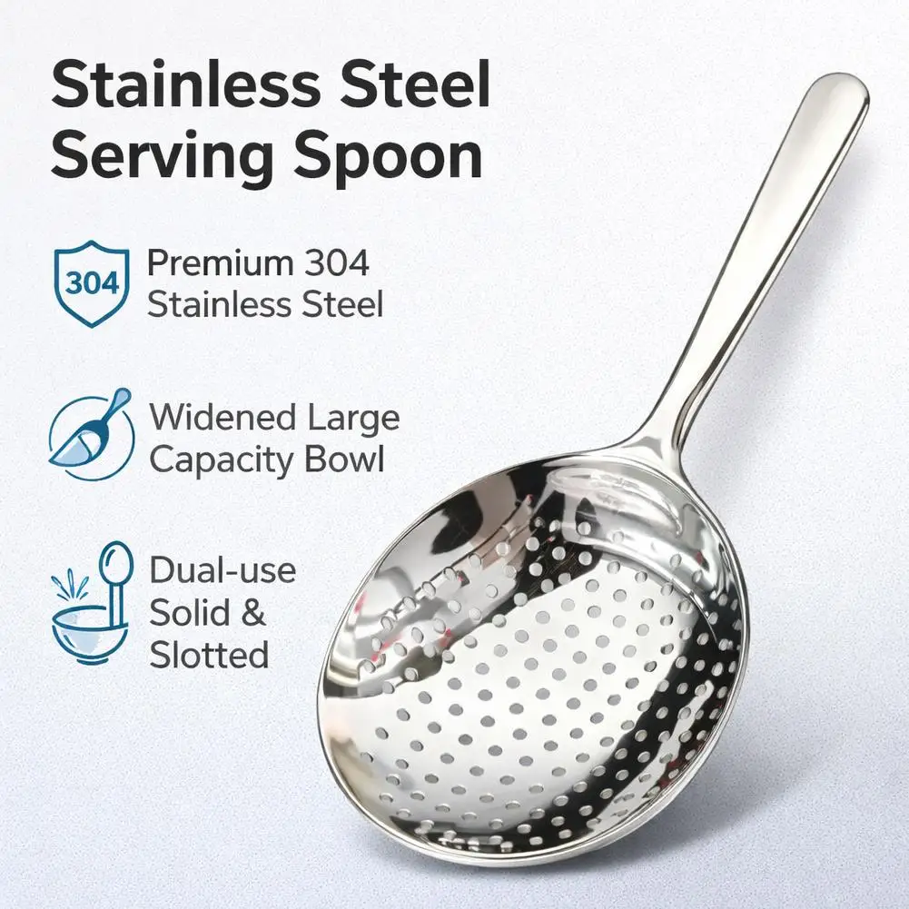 1Pc Stainless Steel Ladles For Serving Soup Rice Serving Spoon Drain Hole Heat Insulated Handle Kitchen Utensils For Daily Use