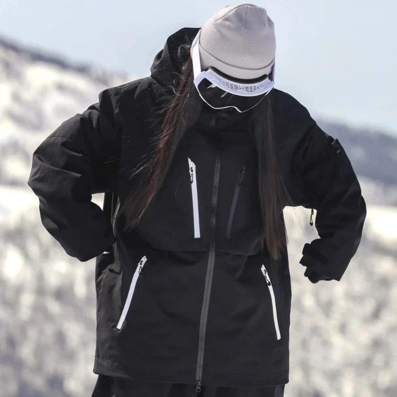 

2025 Contrast-Zip Snow Jackets Winter Sports Waterproof Insulated Warm Skiing Clothes Women Loose Hoodie Breathable Ski Tops