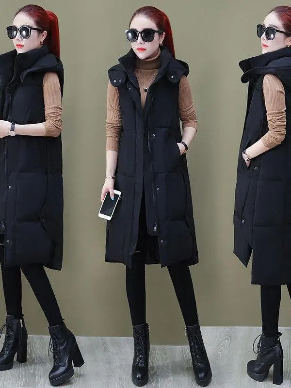 

Модный хлопковый жилет, женская верхняя одежда, жилет средней длины, осень-зима, корейский свободный жилет, жилет