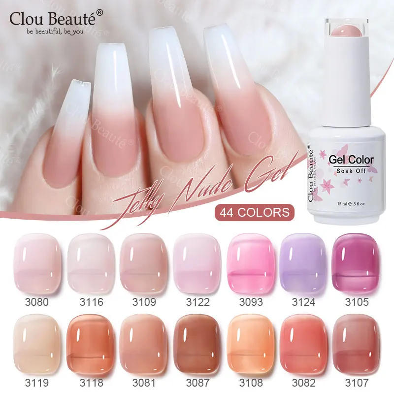 Clou Beaute 15ML Jelly Nude Translucent Gel Polish Crystal Soak Off UV LED Semi Permanent Nail Art Varnish Matte Top Base Coat