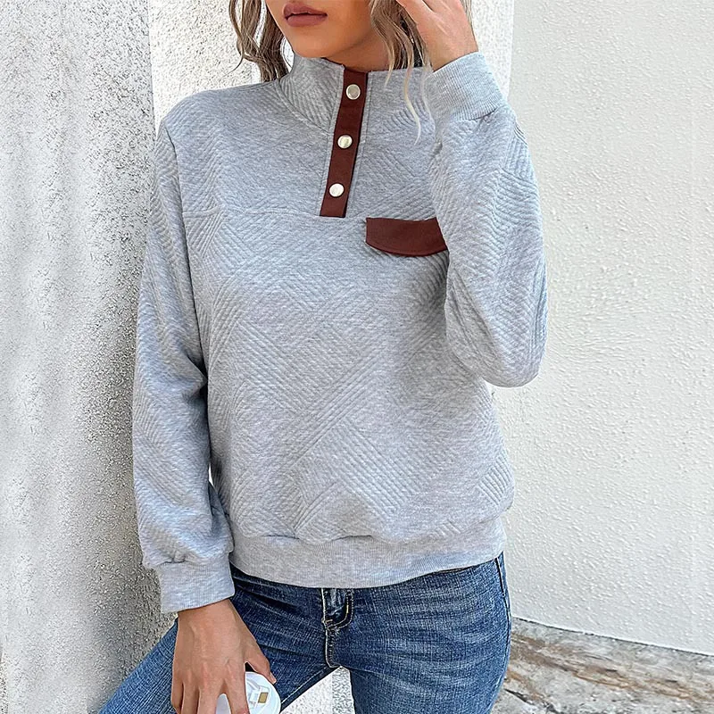 Vrouwelijke casual sweatshirt 2023 nieuwe herfst winter lange mouwen dames retro patchwork contrasterende opstaande kraag trui met capuchon