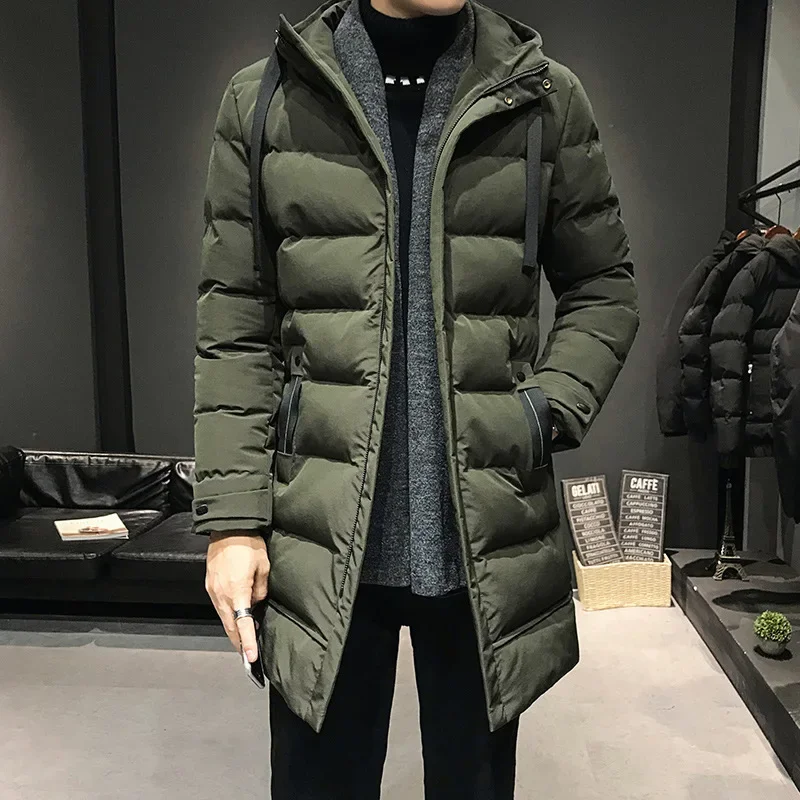 Men High Quality Long Down Jackets Winter Coats Chaquetas Hooded Casual Winter ParkasMale Green Warm Parkas Coats Size 4XL