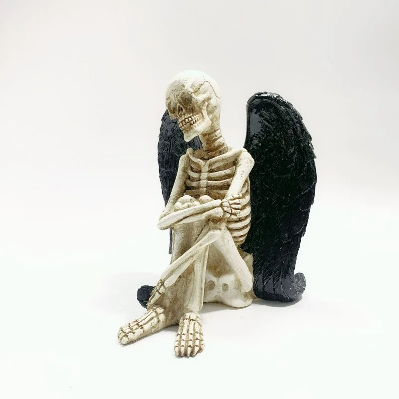 Halloween Resin Angel Skull Ornament Cheek Resting Meditation Style Living Room Study Desktop Dark Style Decoration Gift