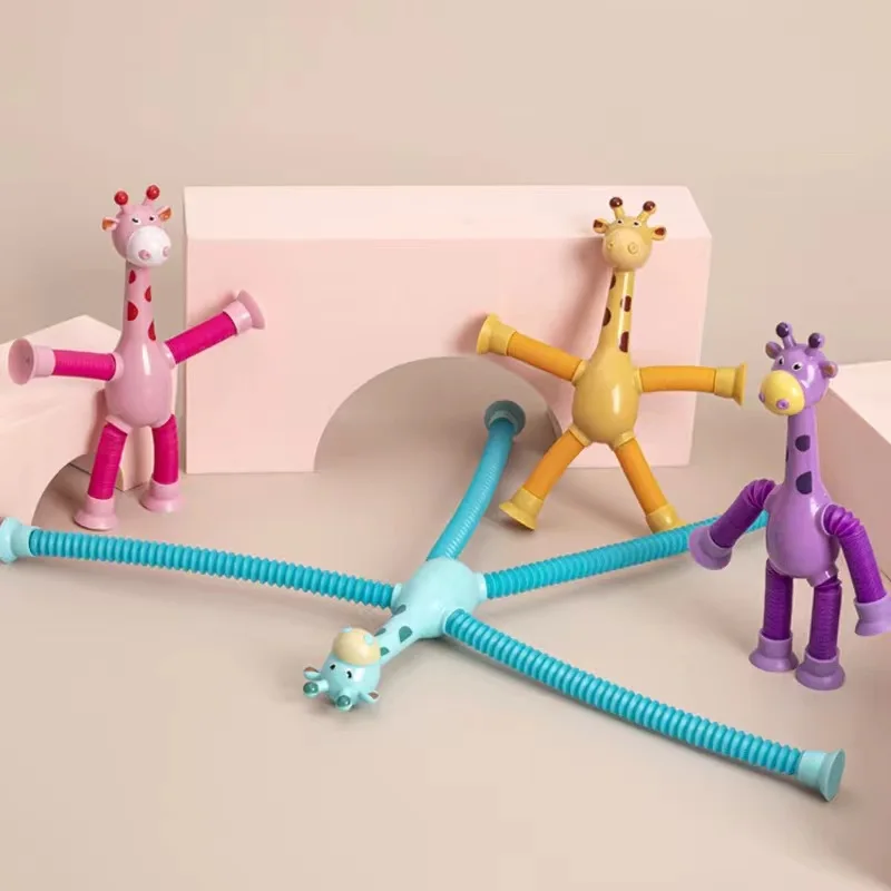 Baru 4/1 buah mainan cangkir isap anak-anak mainan Anti stres tabung Pop teleskopik jerapah Fidget mainan sensor bellow mainan Anti stres