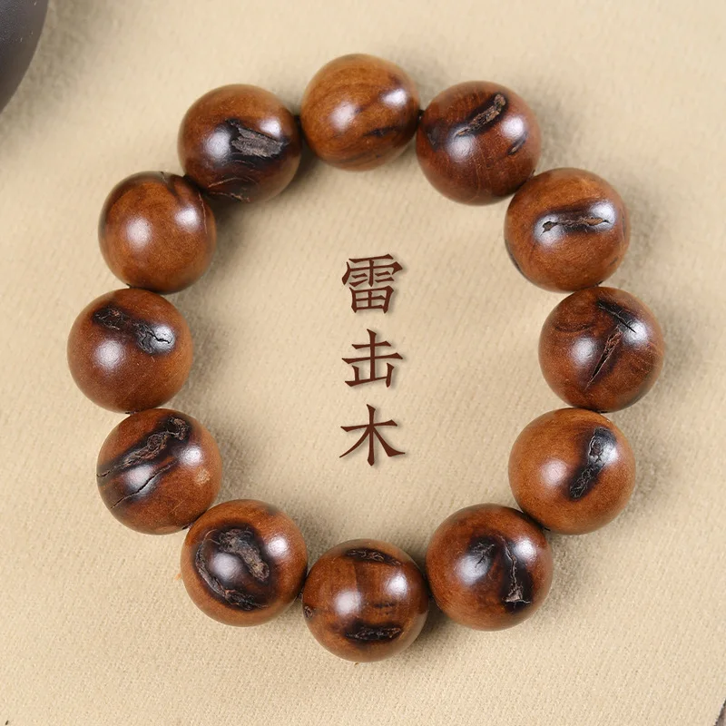 Thunder-stained jujube wood Buddhist prayer beads bracelet, 2.0cm, 12 beads, thunder-patterned, handmade, men's wooden hand-held