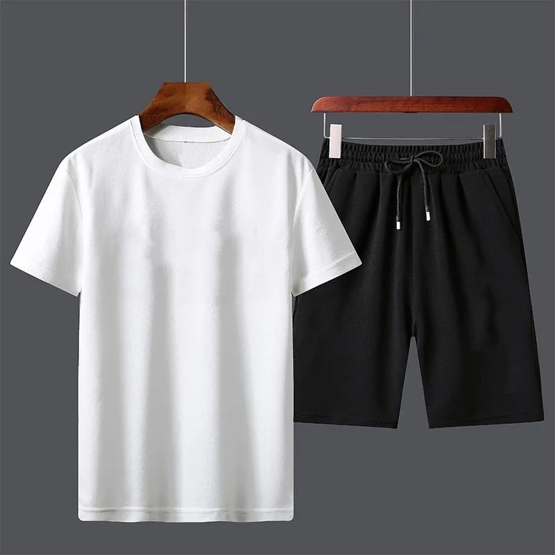 Fashion Men's 2 Piece Set Tracksuits Summer Casual Short Sleeve T-shirt Shorts Sport Suits