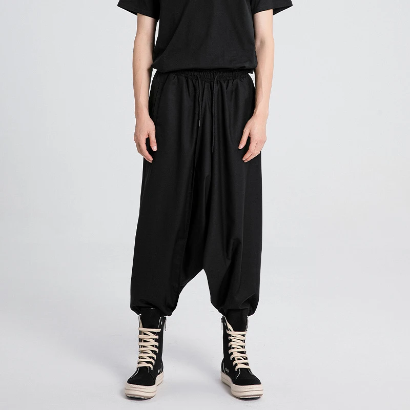 

Men'S Casual Pants In Japanese Dark Style, Loose Fit, Slim Leg, Drop-Crotch, Jogger-Style, Cropped Pants