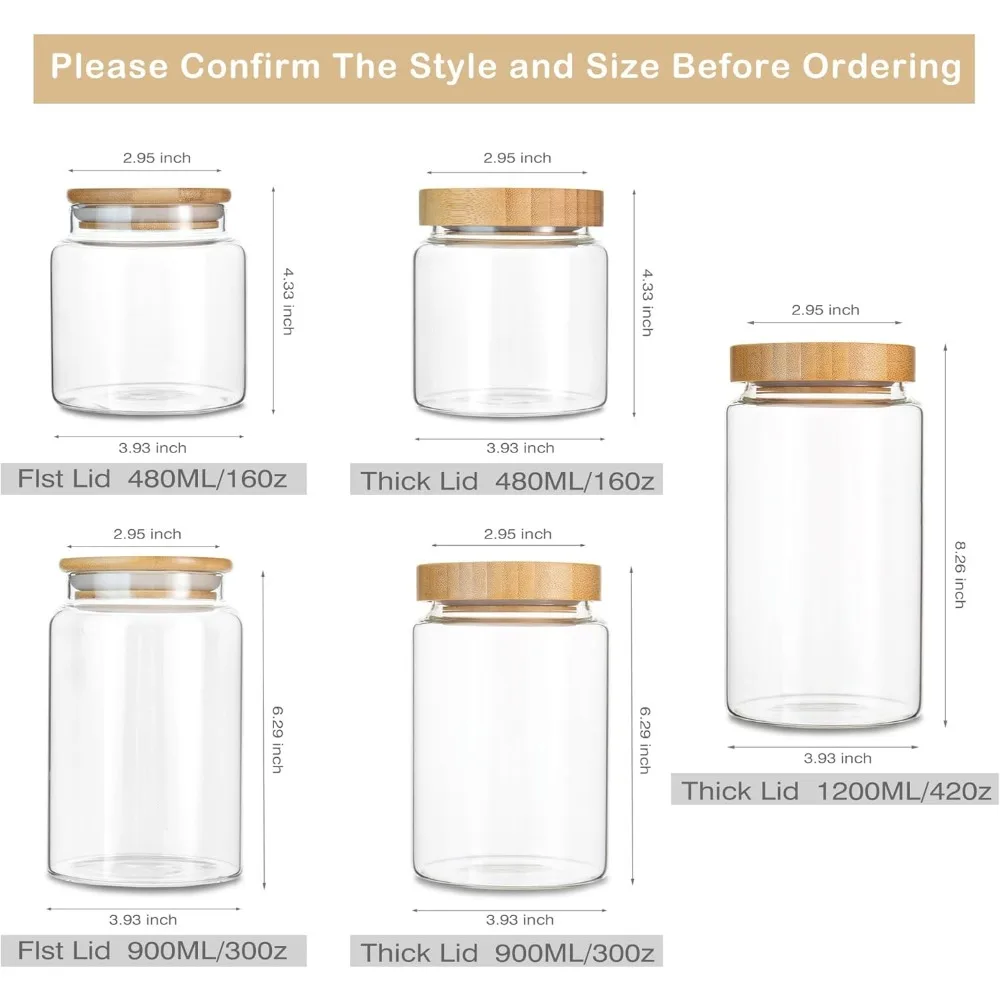 Pot en verre transparent de 480 ml/16 oz avec couvercle en bambou hermétique, décor pour café, épices, etc.